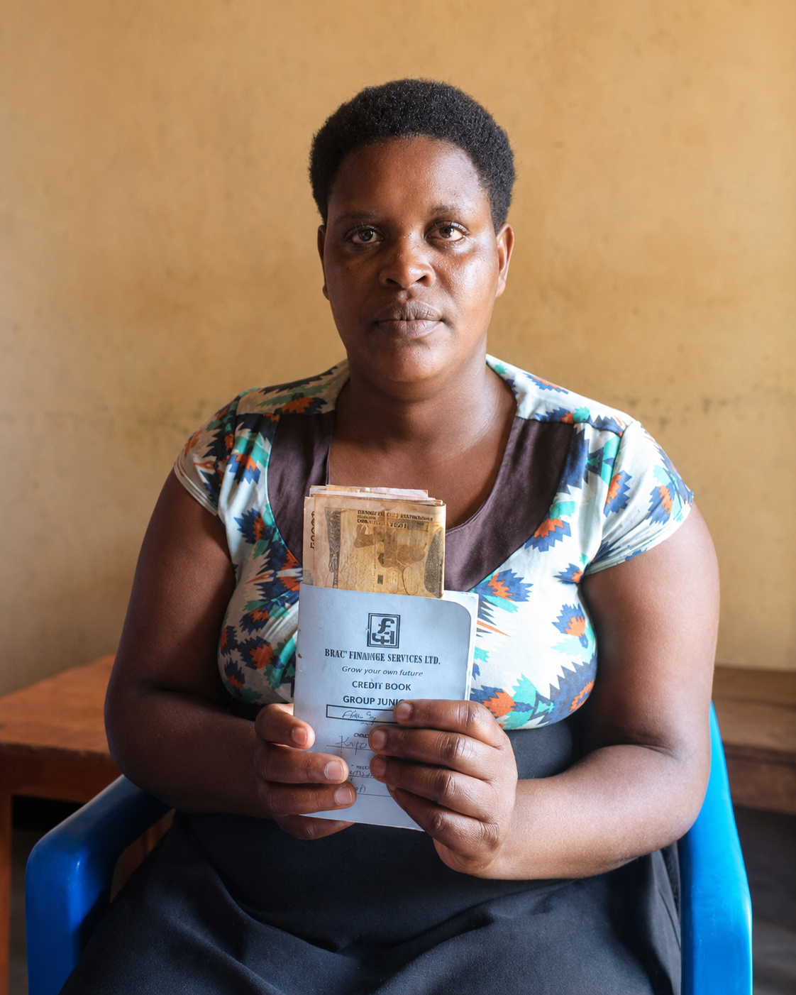 Woman participant in a loan disbursement moment in Uganda